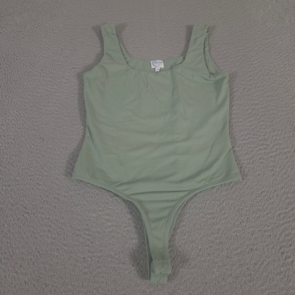 Blue Rain Bodysuit Womens M Green Sleeveless Square Neck Nylon Spandex Stretch